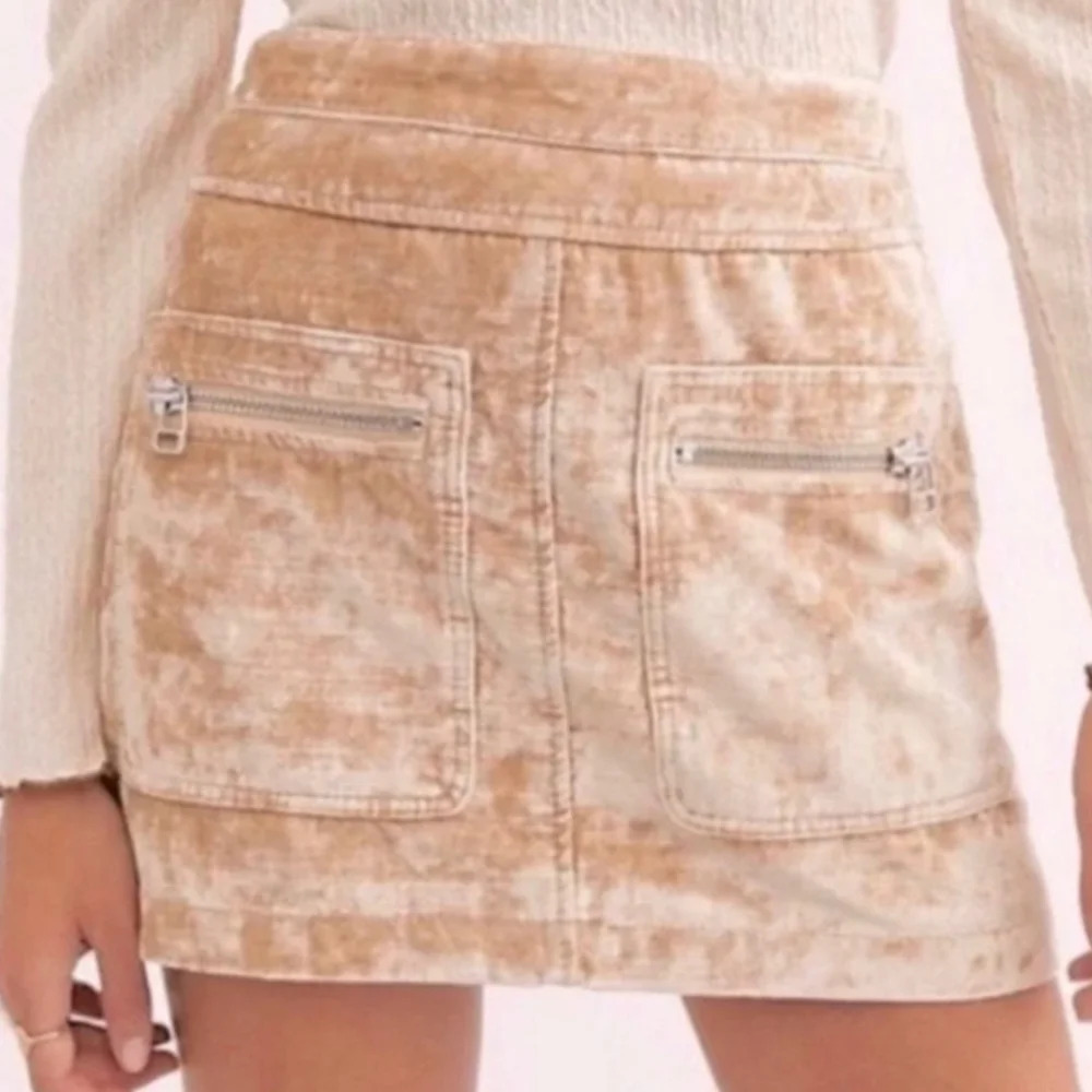 Free People Dust to Dust Crushed Velvet Fall Mini Skirt Creamy Tan